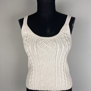 Express Women’s Chunky Knit Tank Medium 100% Merino Wool Bohemian Natural